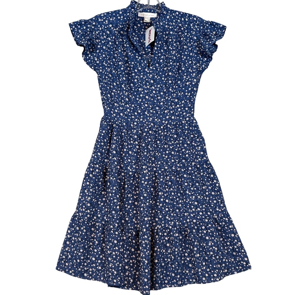 NWT‎ Womens Blue Floral Tiered Flutter Sleeve Mini Dress Small Cottagecore Boho